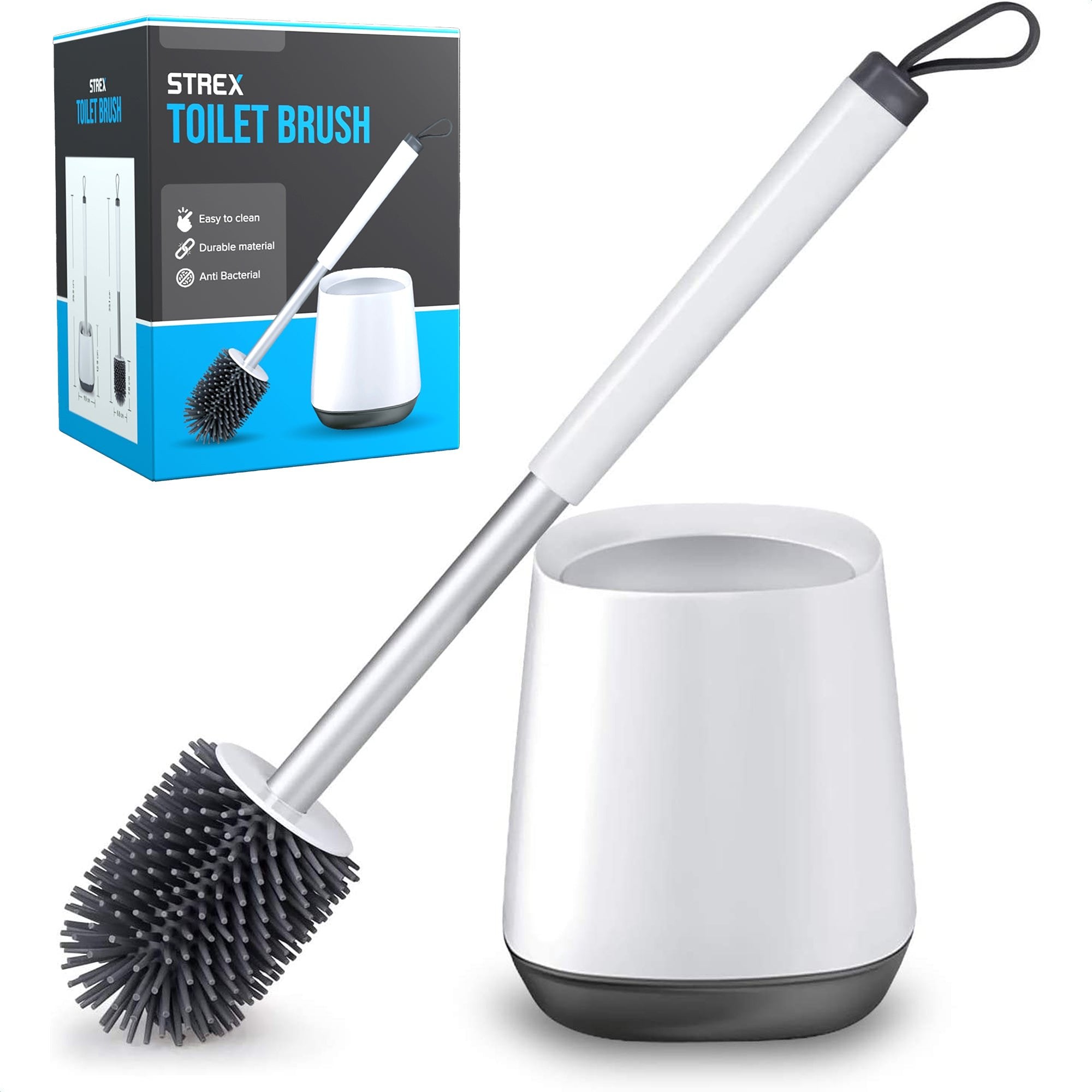 Strex Toiletborstel Siliconen met Houder - Sneldrogend, Hygiënisch & Antibacteriële Werking - WC Bor