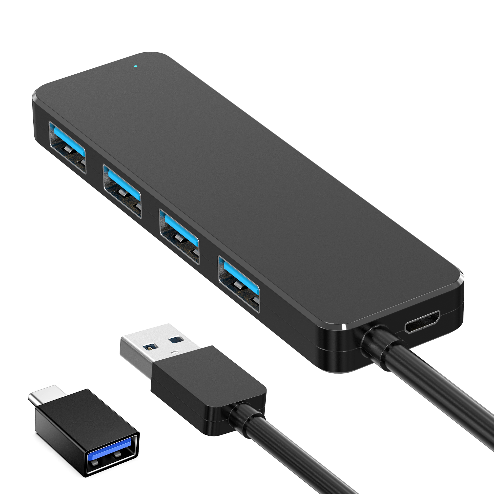 Strex USB 3.0 Hub - USB Splitter - 4 Poorten - 5Gbps - 35CM Kabel - Inclusief USB C Adapter