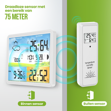 Strex Weerstation Wit - Draadloos - 75M Bereik - Binnen & Buiten - Temperatuur - Luchtvochtigheid -