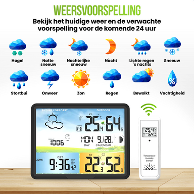 Strex Weerstation Zwart - Draadloos - 75M Bereik - Binnen & Buiten - Temperatuur - Luchtvochtigheid