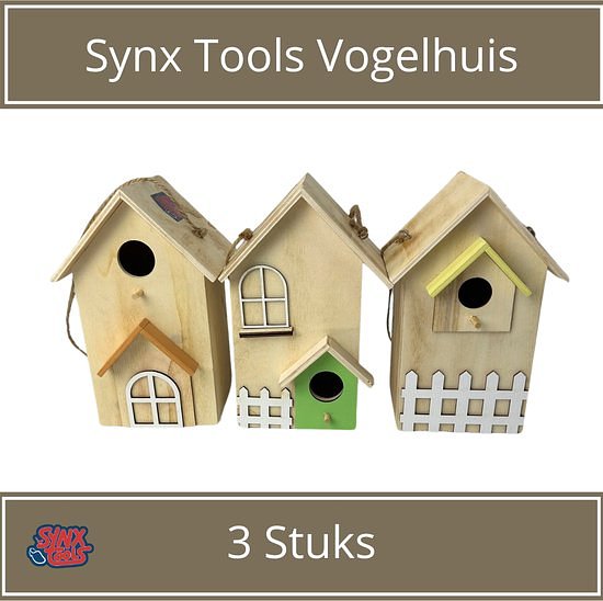 Synx Tools 3 stuks Vogelvoederhuisje Hout - Vogelhuisje set van 3 - Nestkastpakket - Vogelhuisje - V