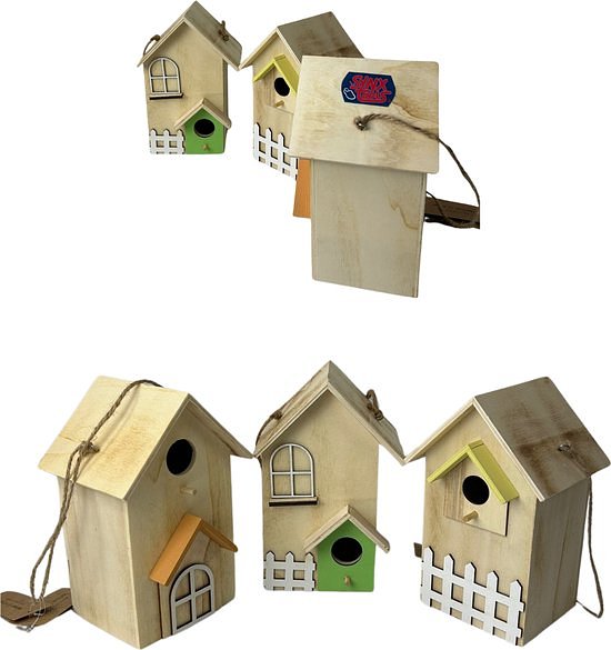 Synx Tools 3 stuks Vogelvoederhuisje Hout - Vogelhuisje set van 3 - Nestkastpakket - Vogelhuisje - V