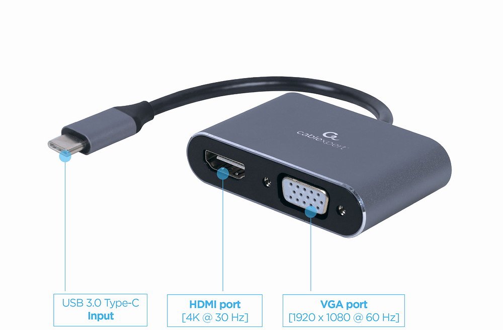 USB-C naar HDMI + VGA adapter kabel 0.15 meter