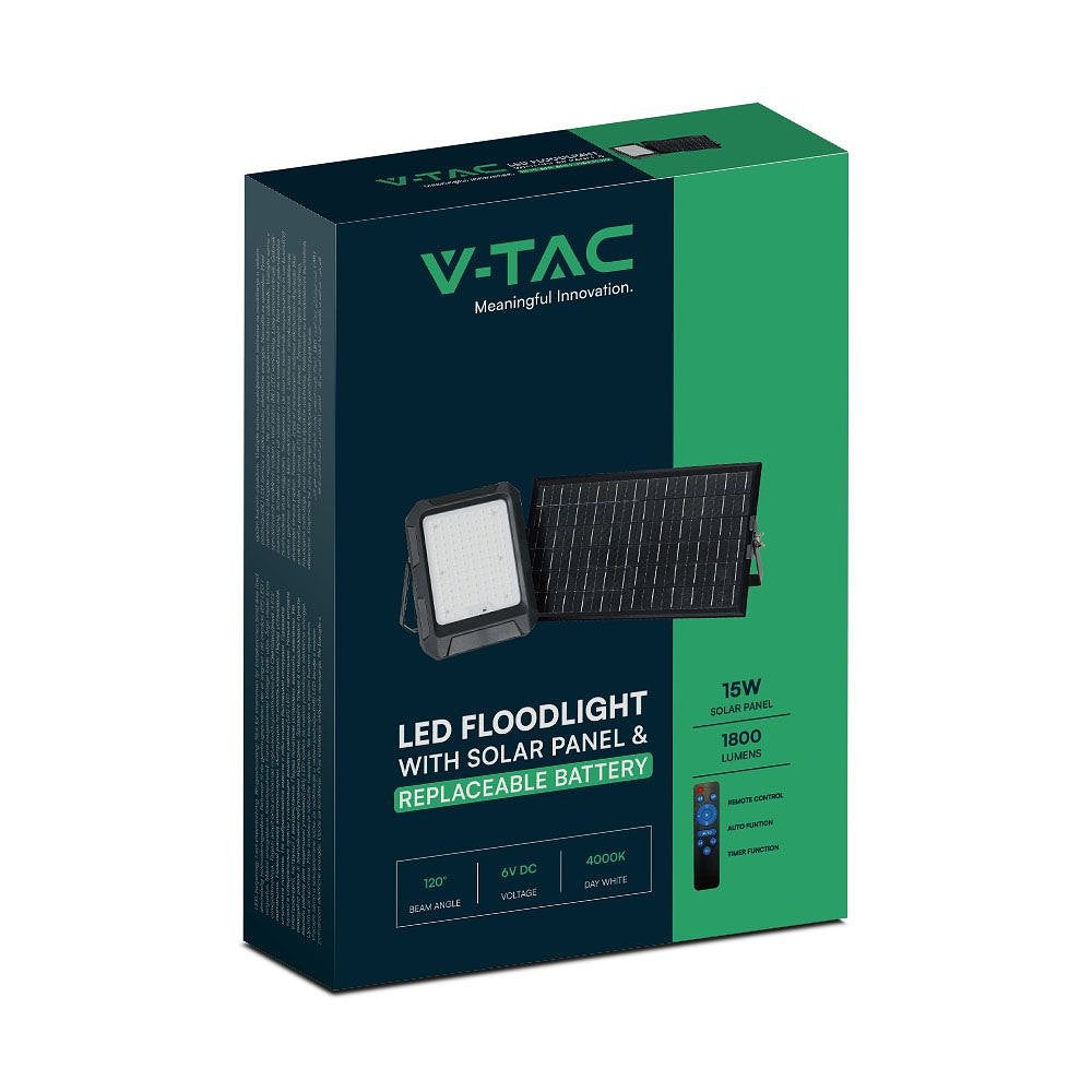 V-TAC VT-102W Solar Lights - Solar Floodlights - IP65 - Black - 1800 Lumens - 4000K