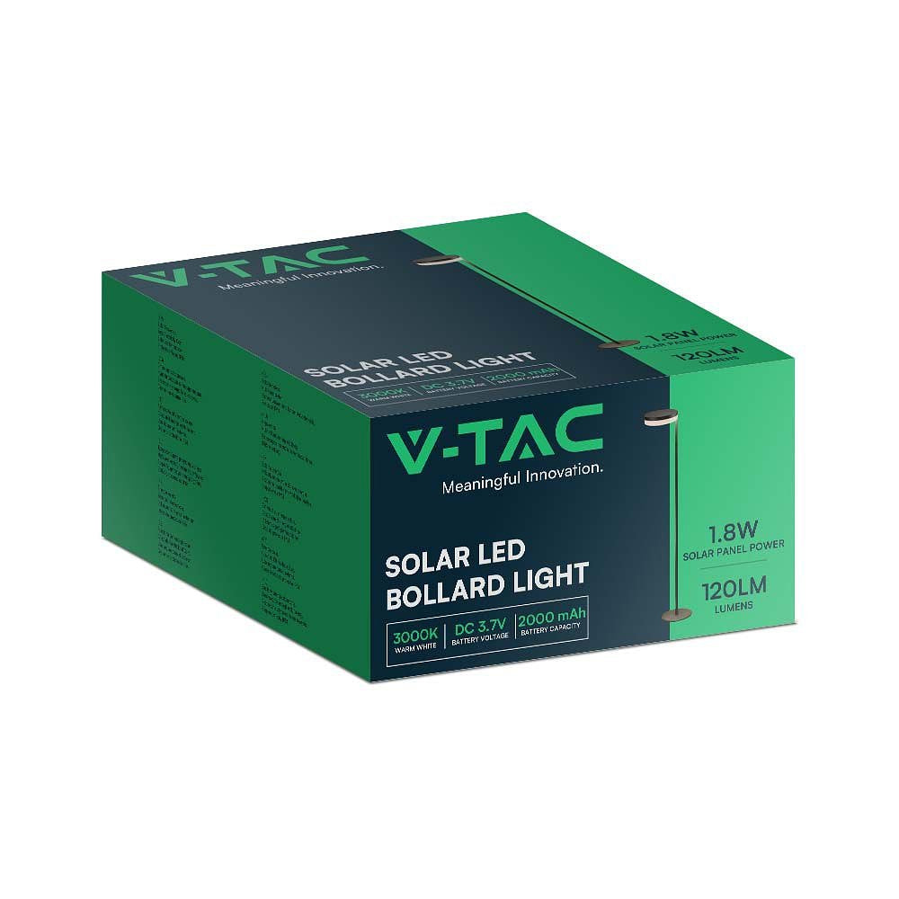 V-TAC VT-1137 Solar Lights - Solar Bollard Lights - IP54 - 120 Lumens - 3000K
