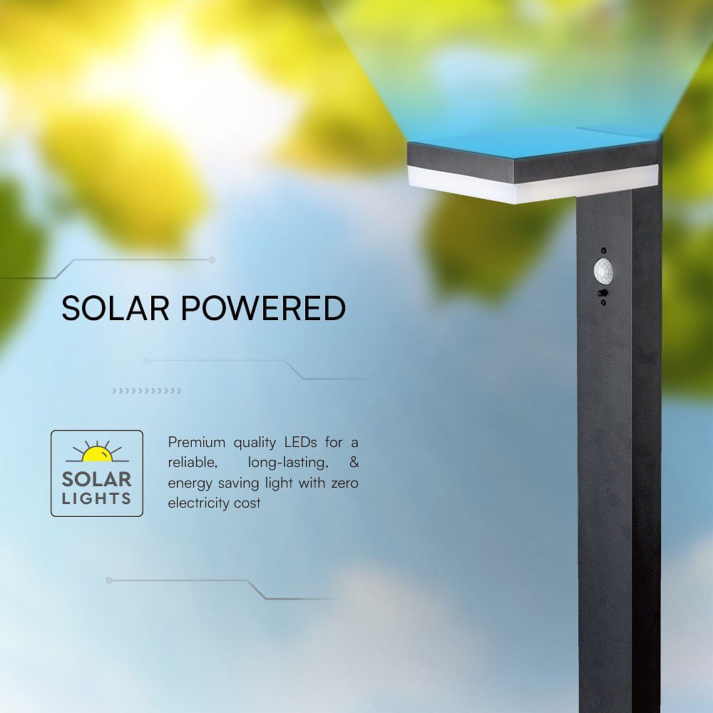 V-TAC VT-1167 Solar Lights - Solar Bollard Lights - IP54 - 5.5 Watts - 220 Lumens - 3000K