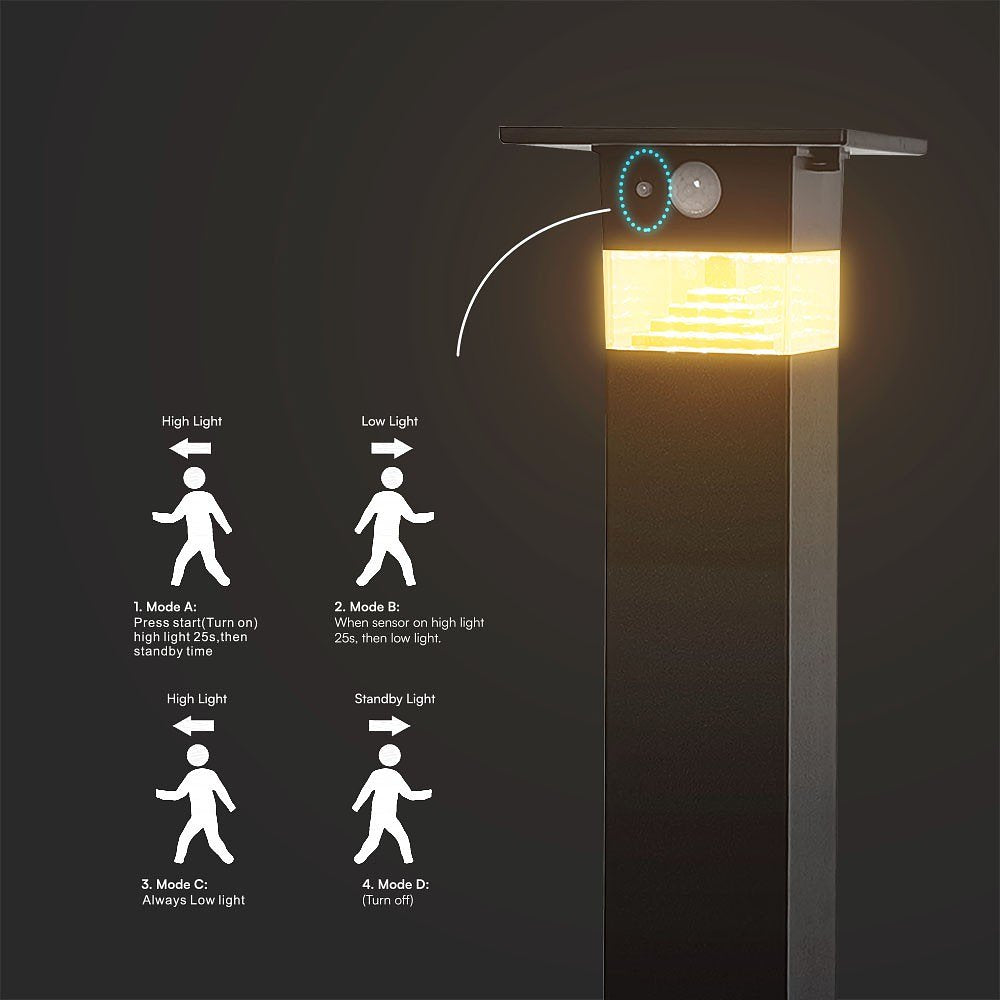 V-TAC VT-1170 Solar Lights - Solar Bollard Lights - IP54 - 3 Watts - 250 Lumens - 3000K