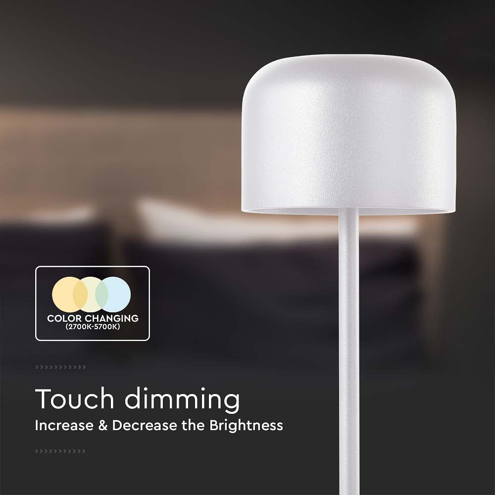 V-TAC VT-1181 Rechargeable Table Lamps - IP54 - White Body - 1.5 Watts - 150 Lumens - 2700K+5700K