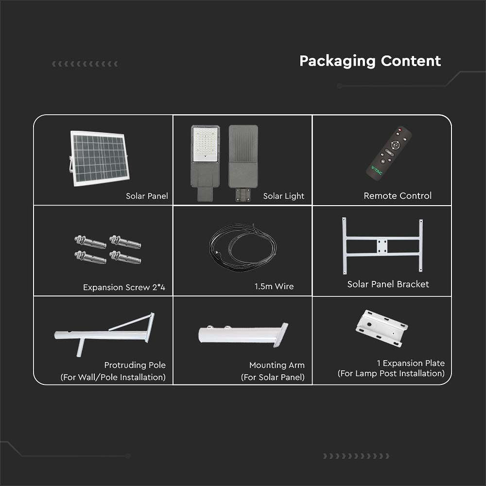 V-TAC VT-15111ST Solar Lights - Solar Streetlights - IP65 - 2500 Lumens - 4000K