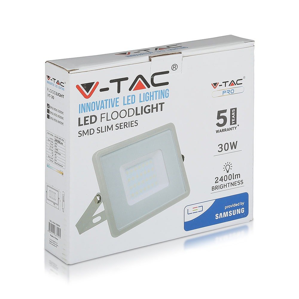 V-TAC VT-30-G Grey LED Floodlights - Samsung - IP65 - 30W - 2400 Lumens - 6400K - 5 Years