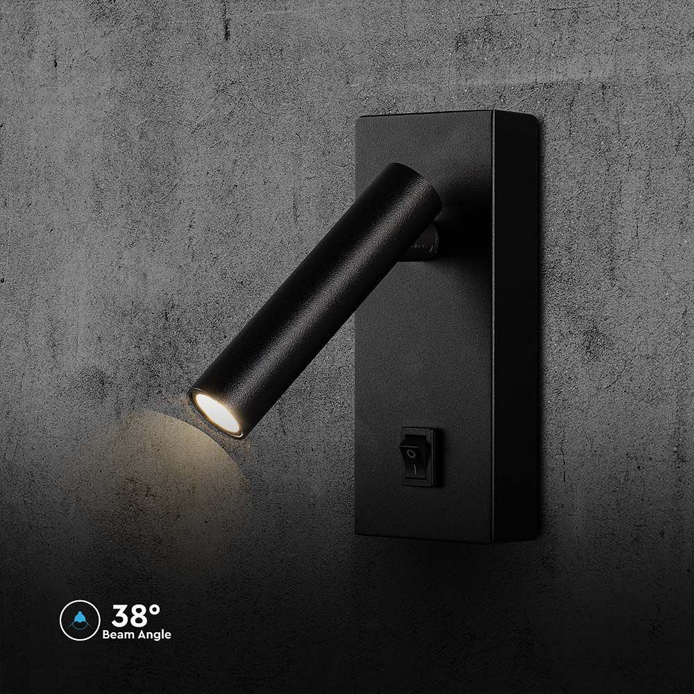 V-TAC VT-402-B LED Wall Lights - Single Head - IP20 - Black Body - 2 Watts - 150 Lumens - 3000K