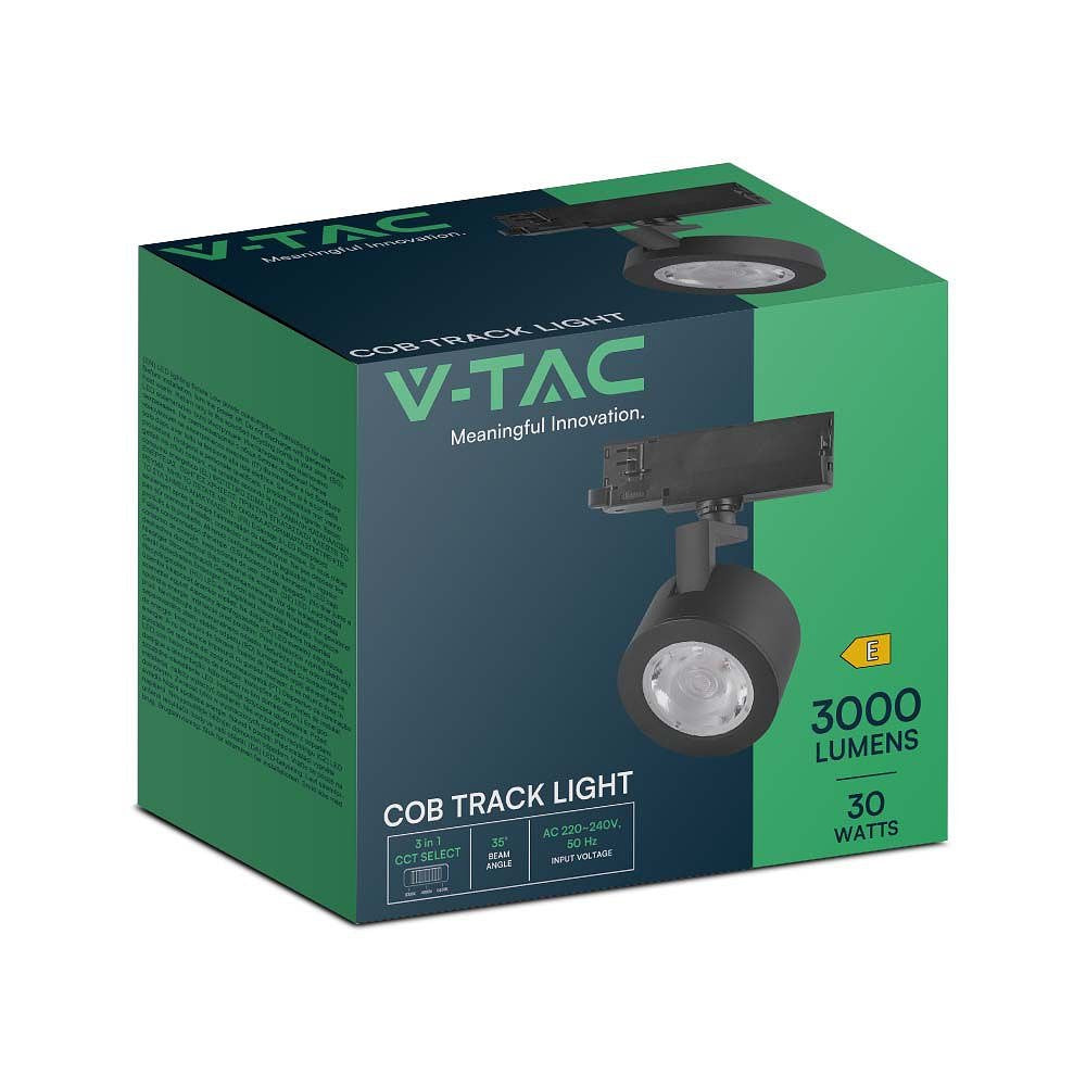 V-TAC VT-4633 LED Tracklights - COB Tracklights - IP20 - Black - 30 Watts - 3000 Lumens - 3IN1