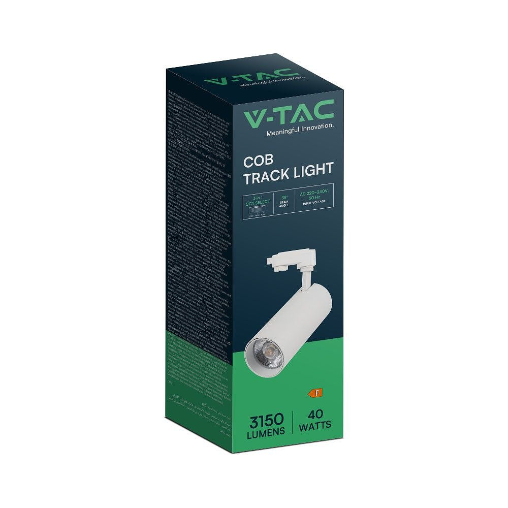 V-TAC VT-47050-W LED Tracklights - COB Tracklights - IP20 - White - 40 Watts - 3150 Lumens - 3IN1