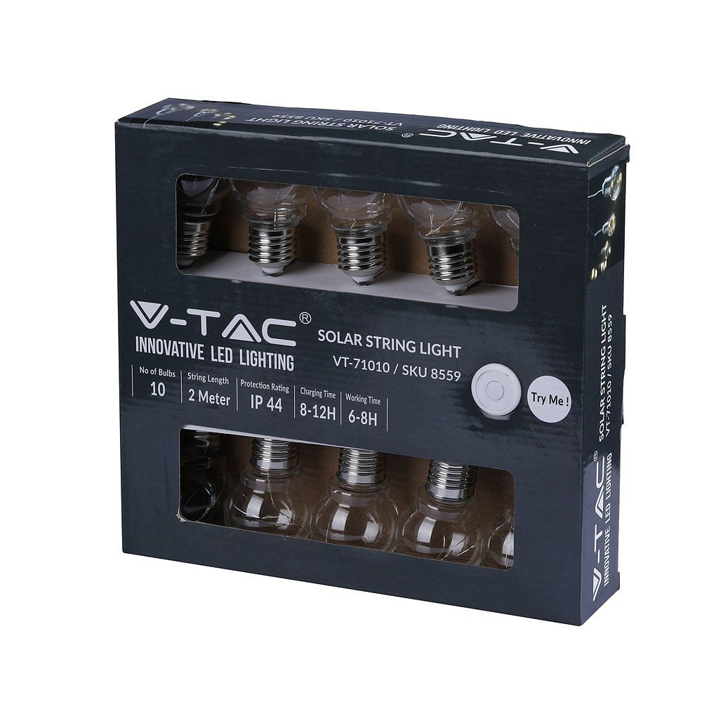 V-TAC VT-71010 Solar Lights - Solar String Lights - IP44 - 100 Lumens - 3000K