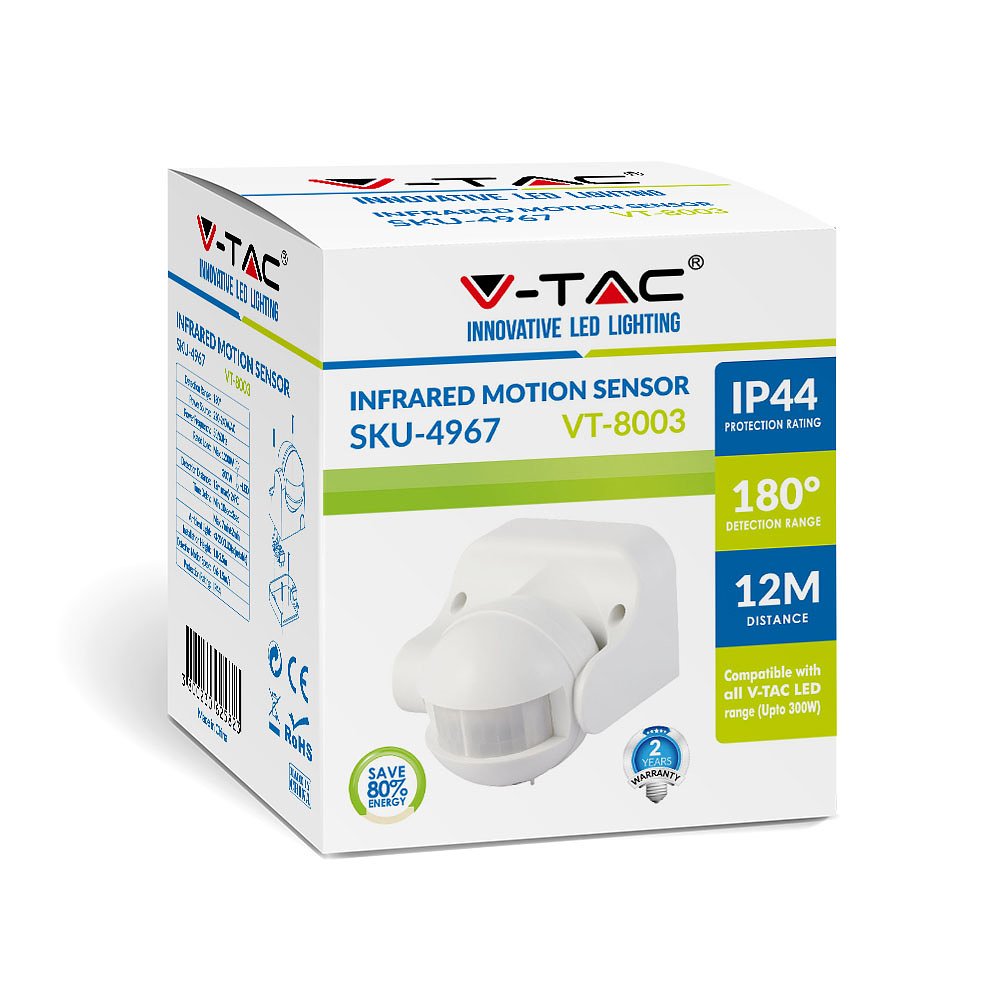 V-TAC VT-8003-W Motion sensor - Infrared sensor - White - IP44