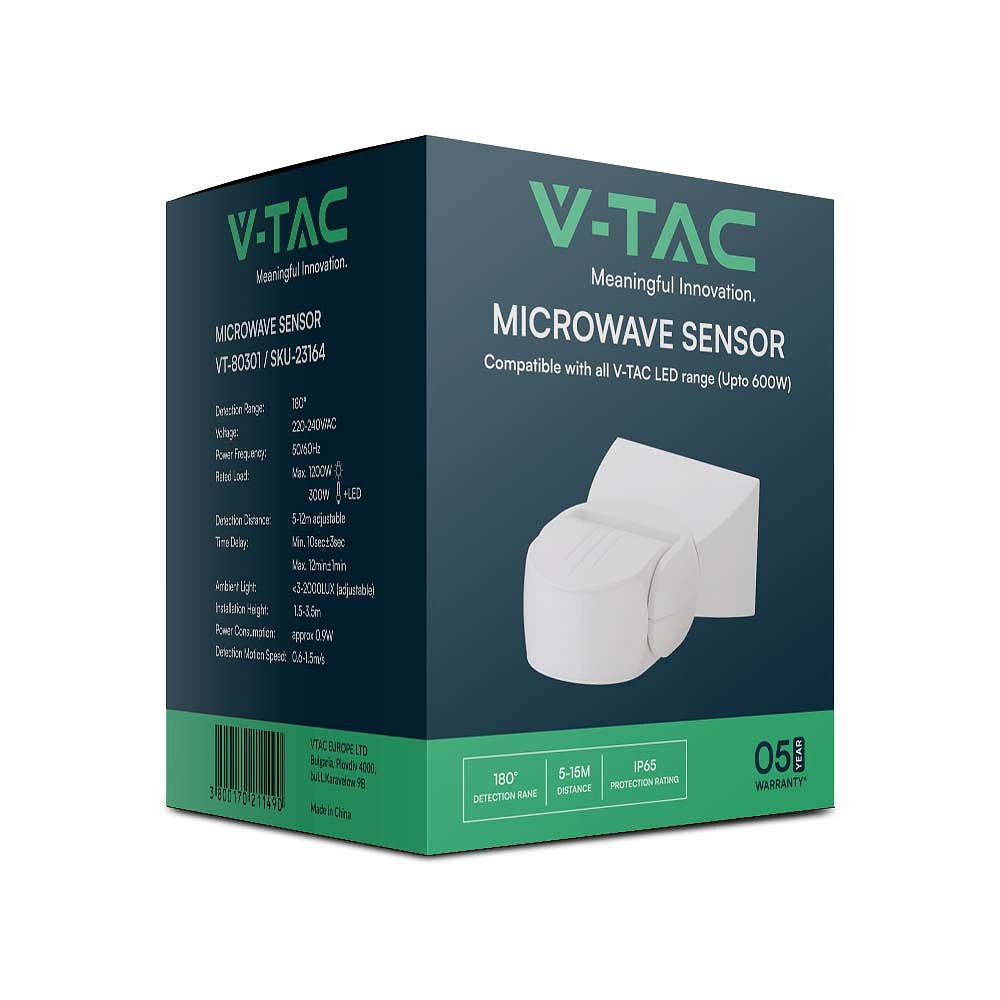 V-TAC VT-80301  Magnetron - Bewegingssensor - IP65 - Witte behuizing - 5 jaar