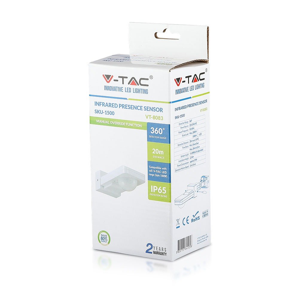 V-TAC VT-8083-W White Infrared - Motion - Sensor - IP65