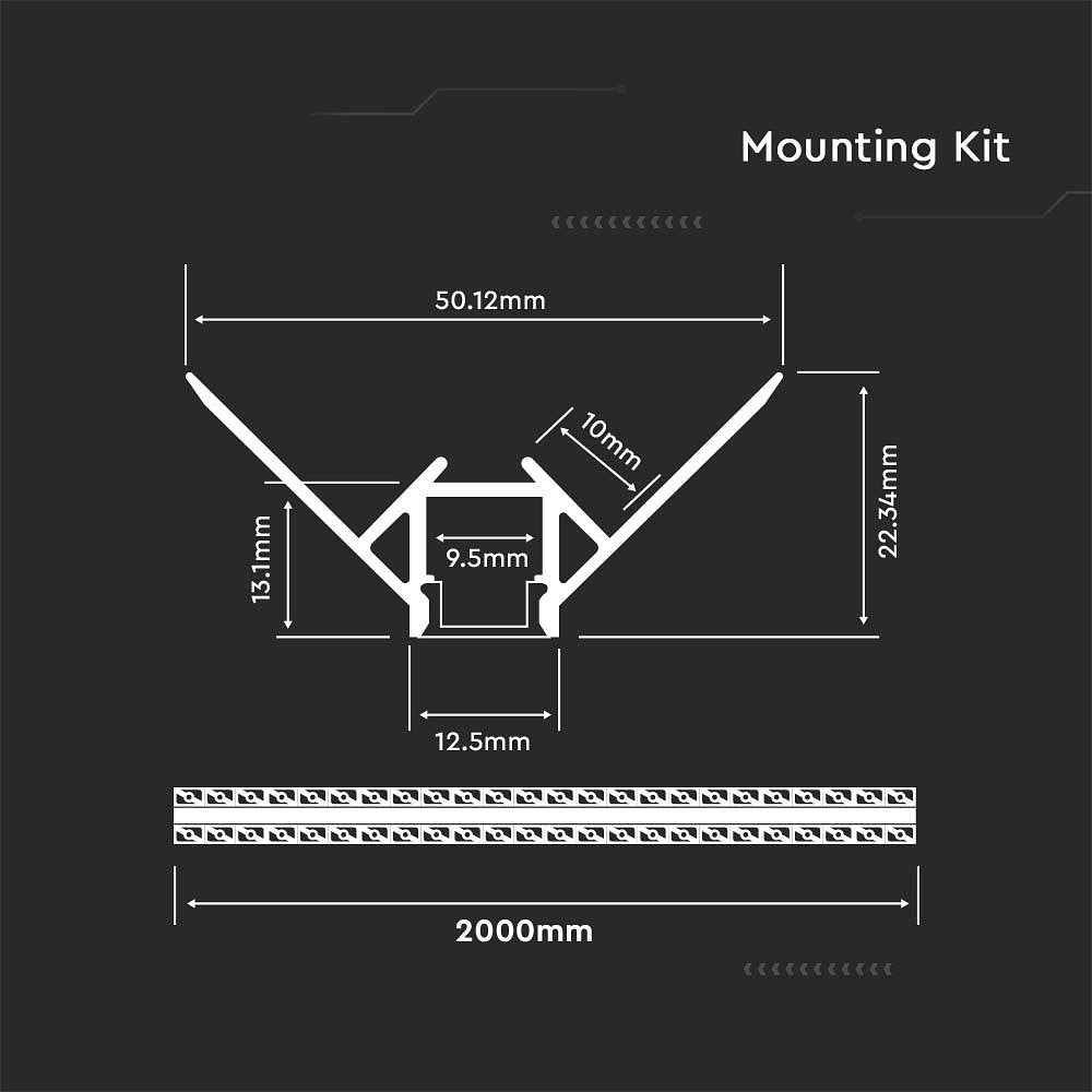 V-TAC VT-8103 LED Strip Lights - Mounting Kit Silver - IP20