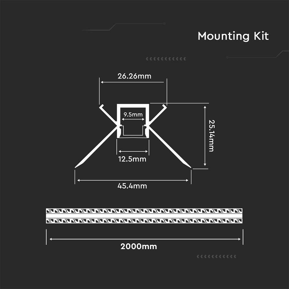 V-TAC VT-8104 LED Strip Lights - Mounting Kit Silver - IP20