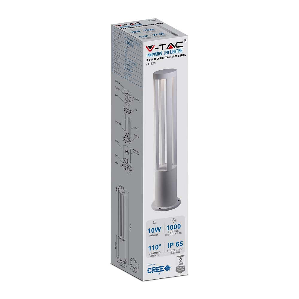 V-TAC VT-820-W-N LED Wall Bollard Lights - 80CM - IP65 - White - 10W - 1000 Lumens - 4000K