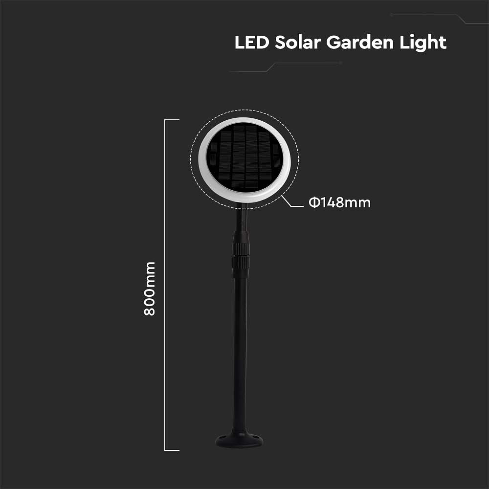 V-TAC VT-943 Solar Lights - 2IN1 Garden Light - IP65 - White+Black - 3 Watts - 260 Lumens - 4000K