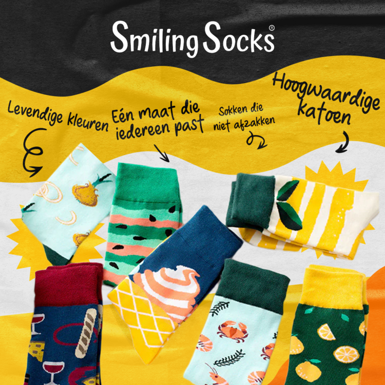 Smiling Socks Wine and Tasty Socks - 7 Pair - One size fits all