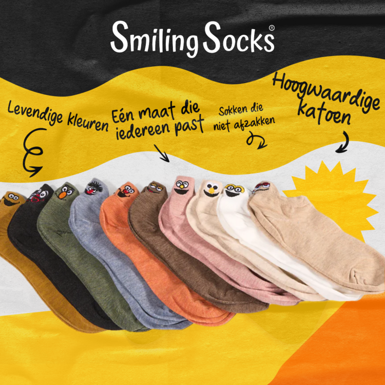 Smiling Socks All Colors Sneaker Socks - 10 Pair - Size 35-41