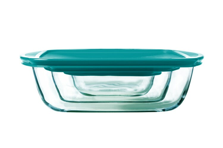 Pyrex - Cook & Store Schaal Rechthoek met Deksel Set van 3 Stuks