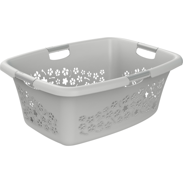 Rotho Laundry Basket Cool Gray Flowers 65 x 26 x 48 cm - 50 l Plastic Gray