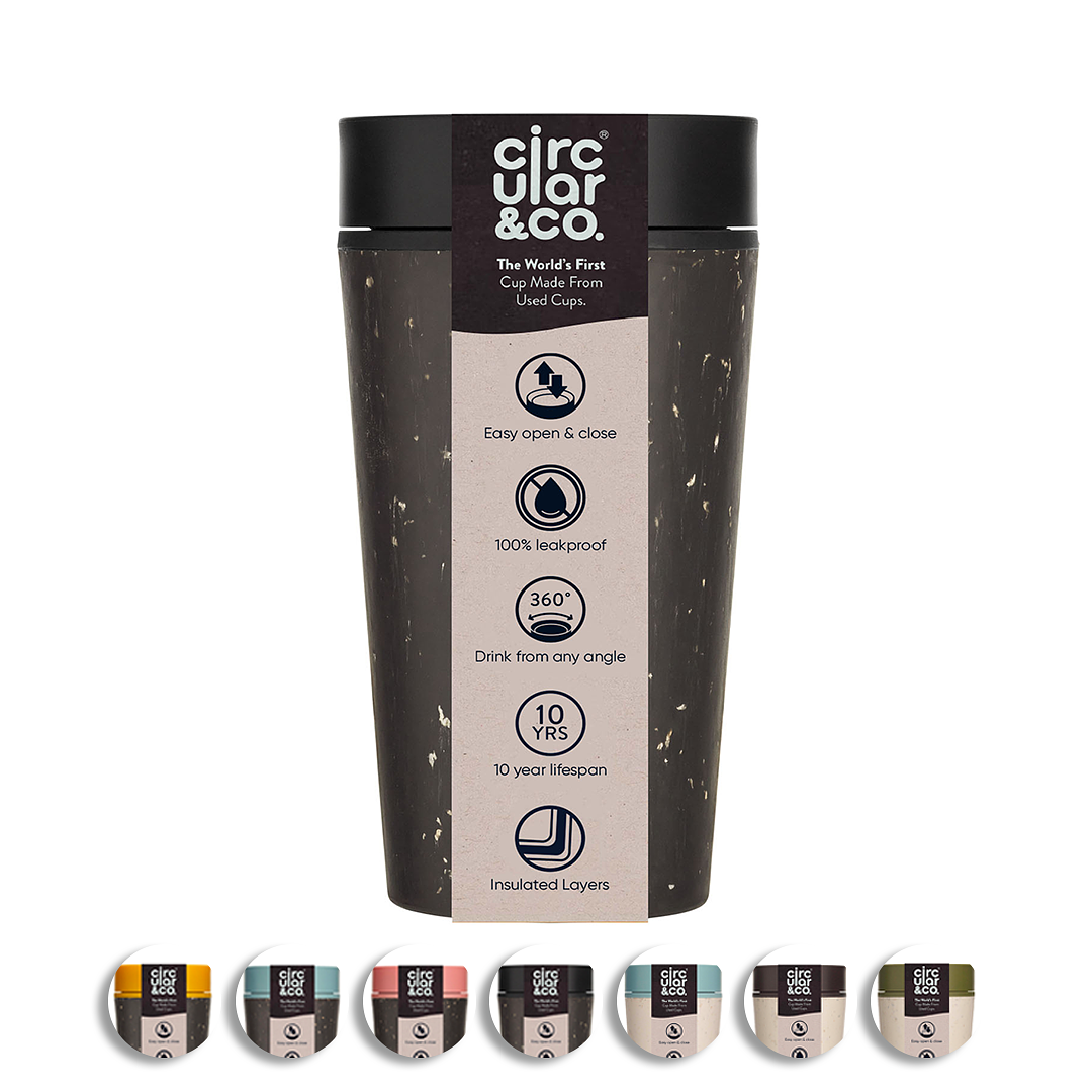 Circular&Co. Coffee mug To Go - Insulated and Leakproof Travel Cup - Black and Cosmic Black - 340ml