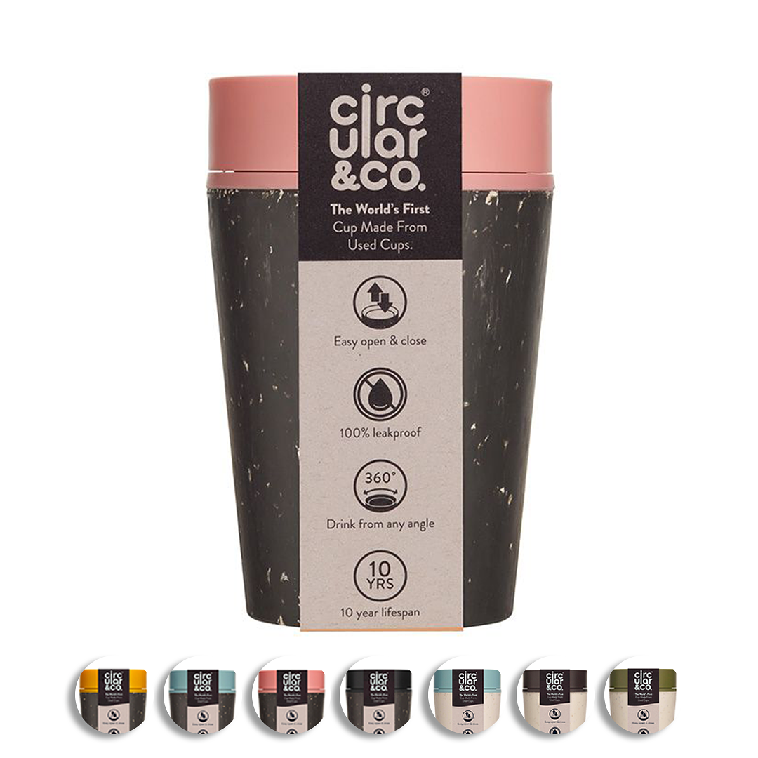 Circular&Co. Coffee mug To Go - Insulated and Leakproof Travel Cup - Black and Giggle Pink - 227ml