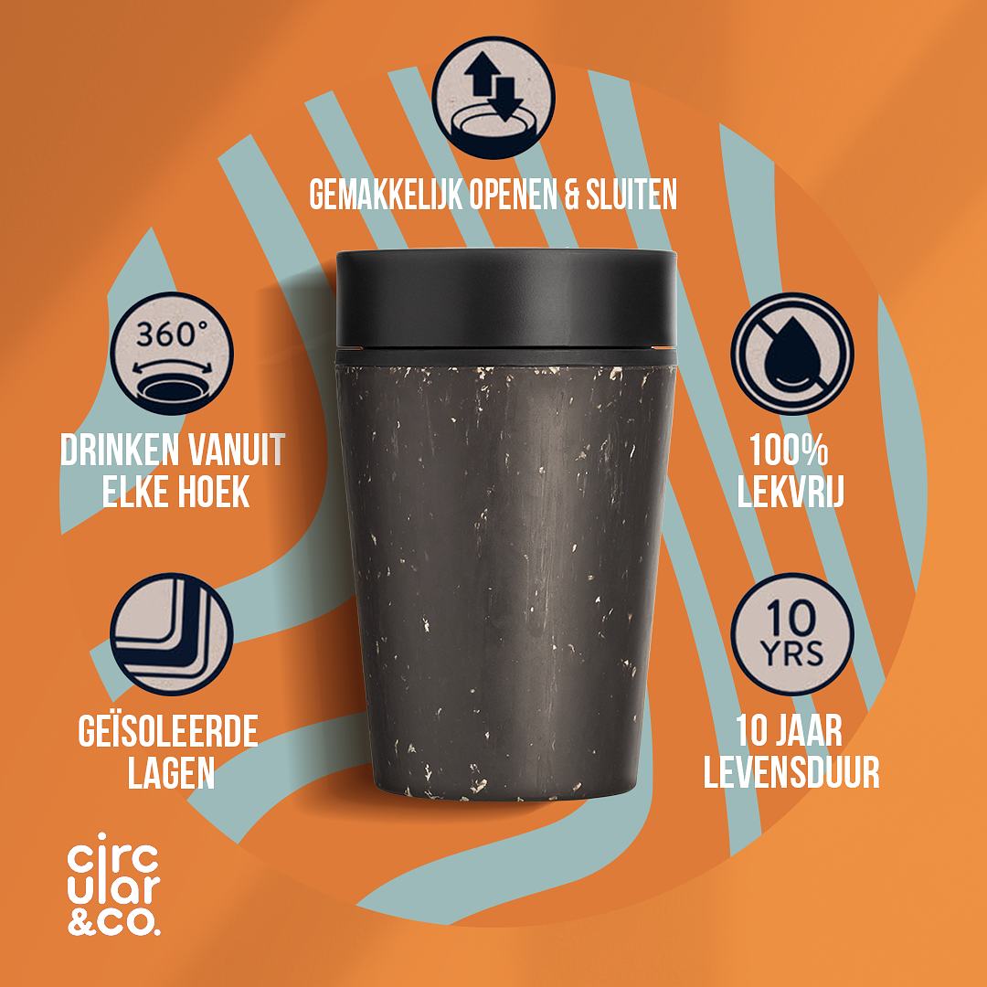 Circular&Co. Coffee mug To Go - Insulated and Leakproof Travel Cup - Black and Cosmic Black - 227ml