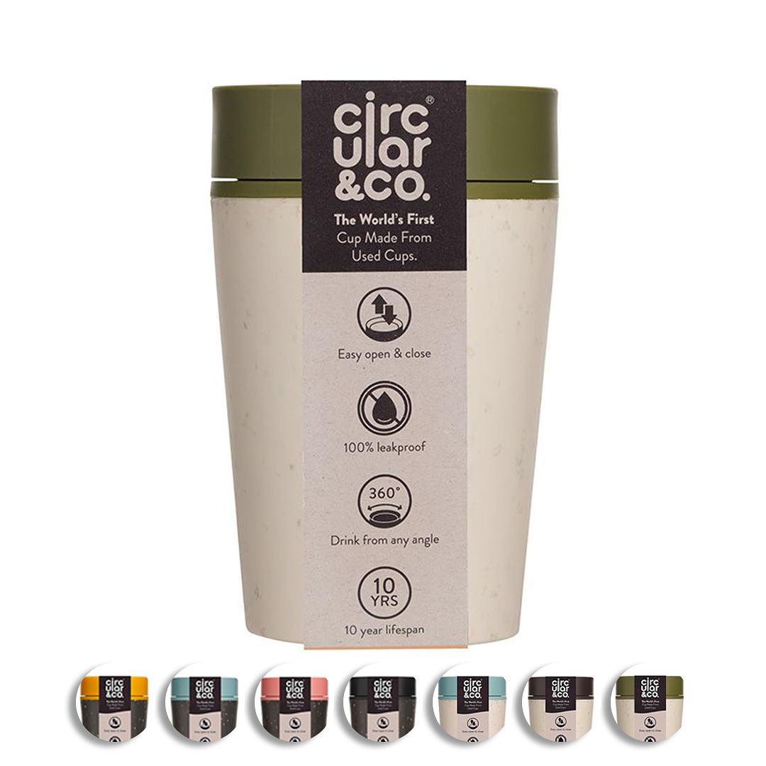 Circular&Co. Coffee mug To Go - Insulated and Leakproof Travel Cup - Cream and Honest Green - 227ml