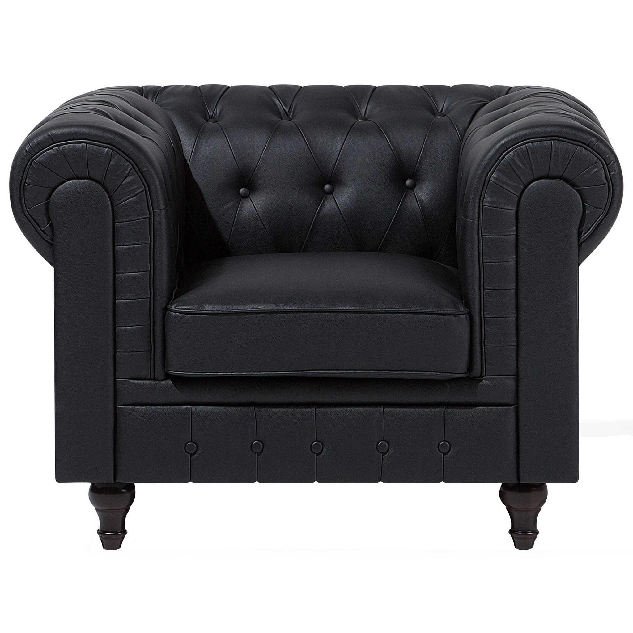 Beliani CHESTERFIELD - Chesterfield fauteuil - Zwart - Kunstleer