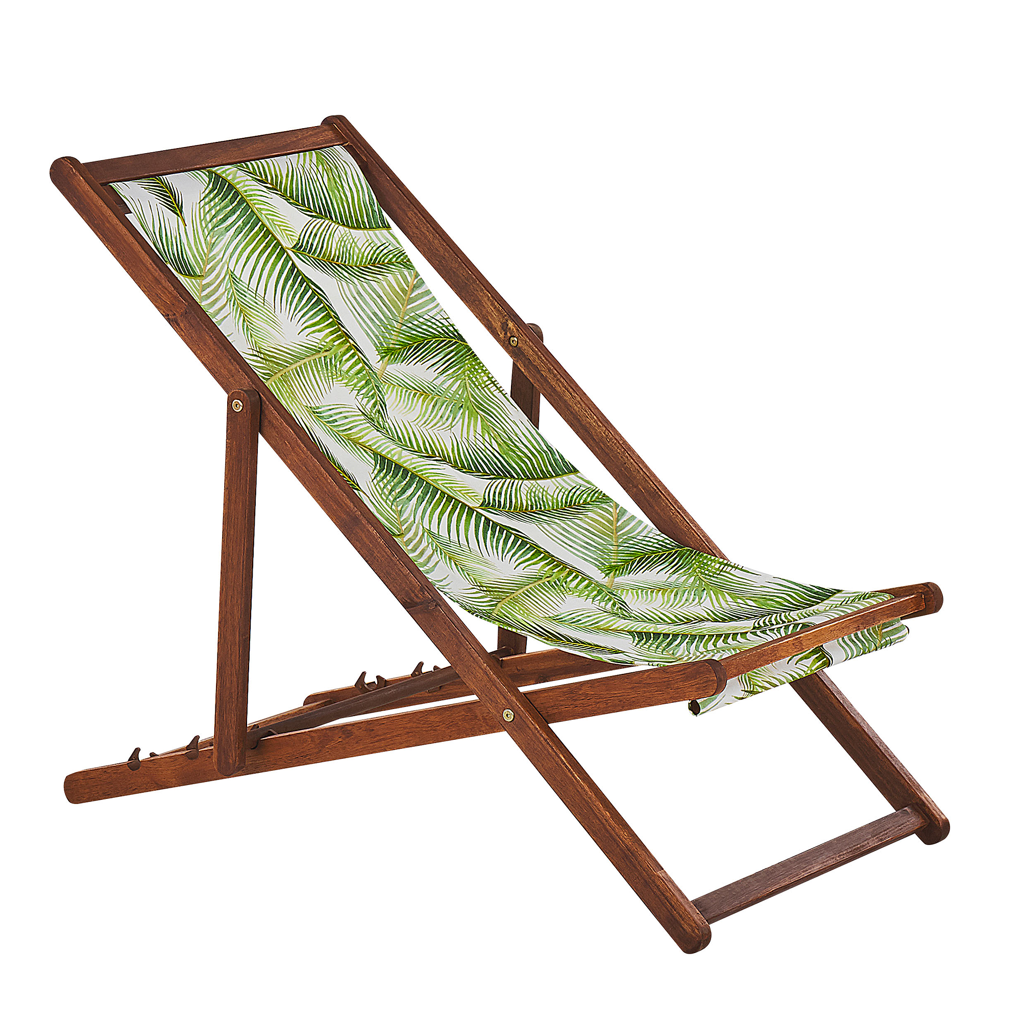 Beliani ANZIO  - Strandstoel set van 2 - Donkerhout/Palm/Groen - Polyester