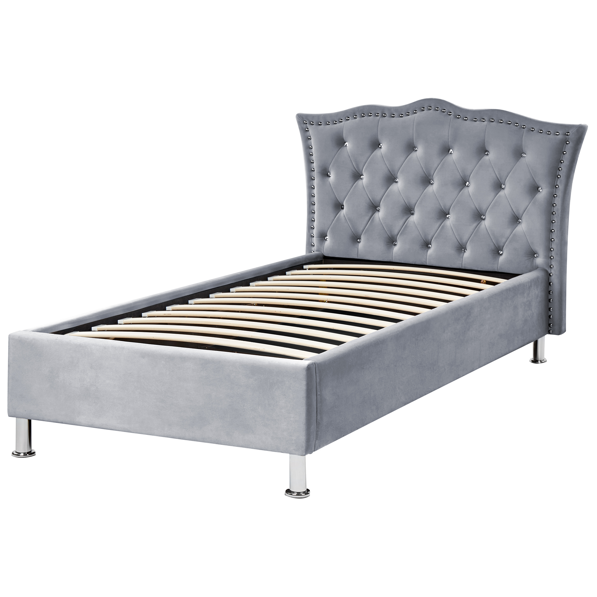 Beliani METZ - Bed met opbergruimte - Grijs - 90 x 200 cm - Fluweel