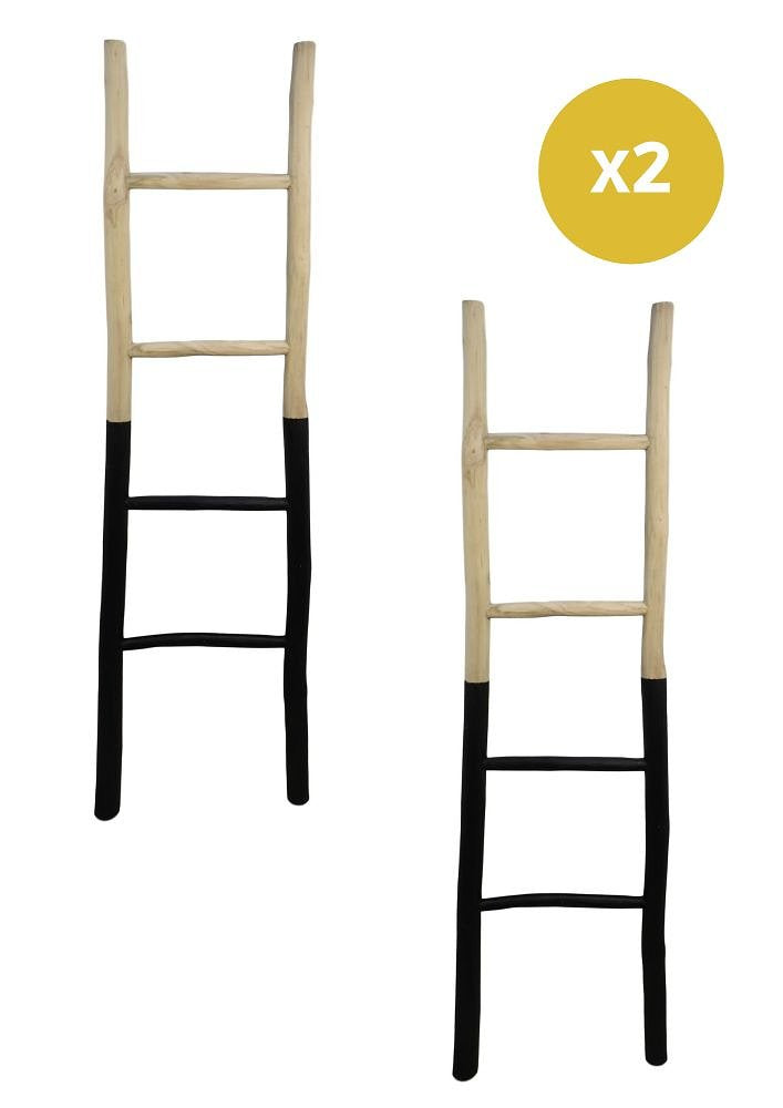 HSM Collection-Decoratieve Ladders S/2 -45x4x150-Naturel/Zwart-Teak