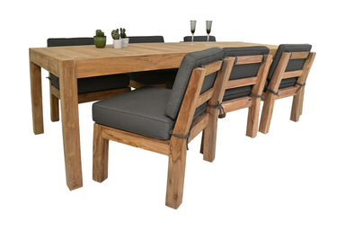 HSM Collection-Tuintafel Set Aruba 6 Stoelen-260x100x76-Naturel/Grijs-Teak/Stof