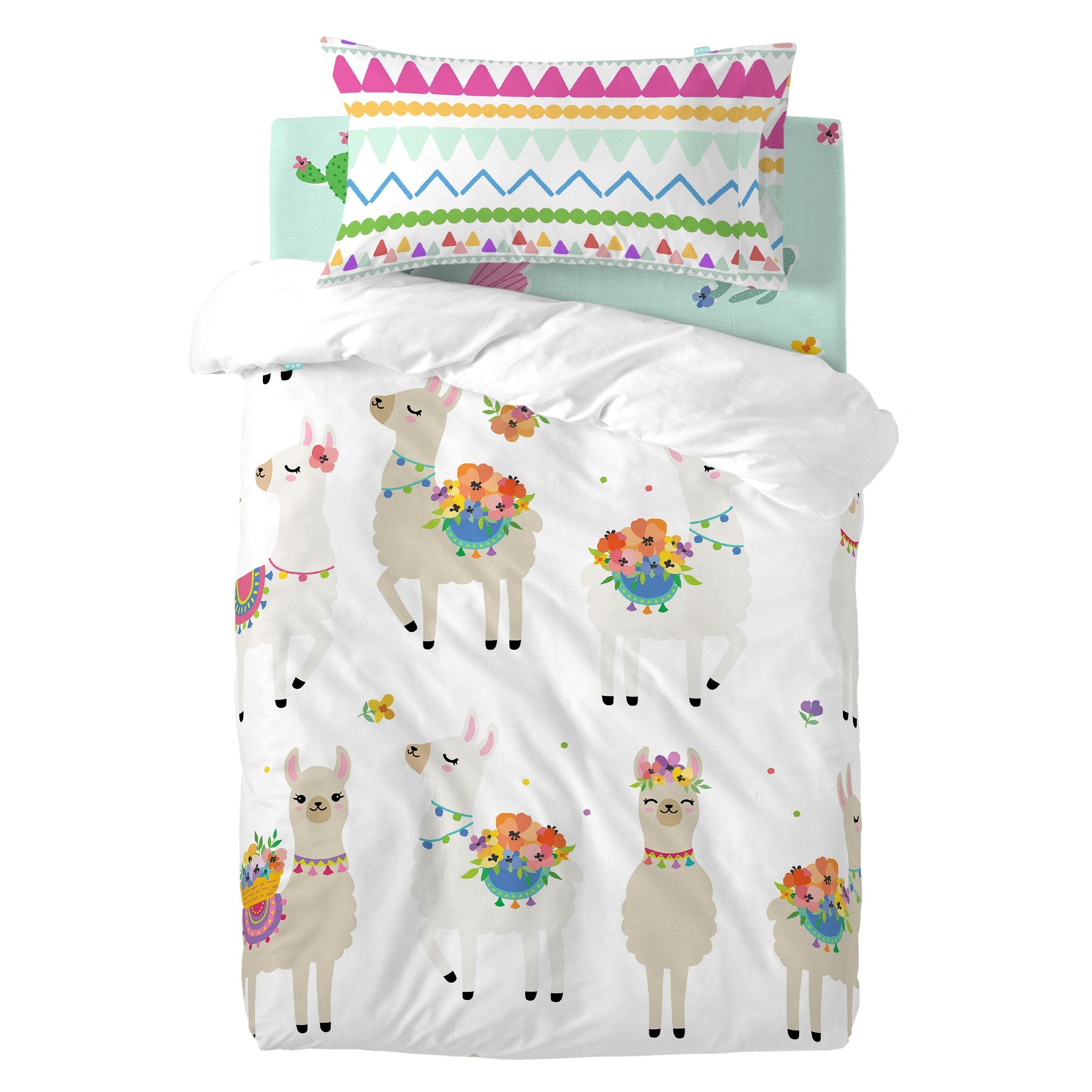Happy Friday Duvet cover set 2 pieces Cute llamas 100x135 cm (Cot) Multicolor