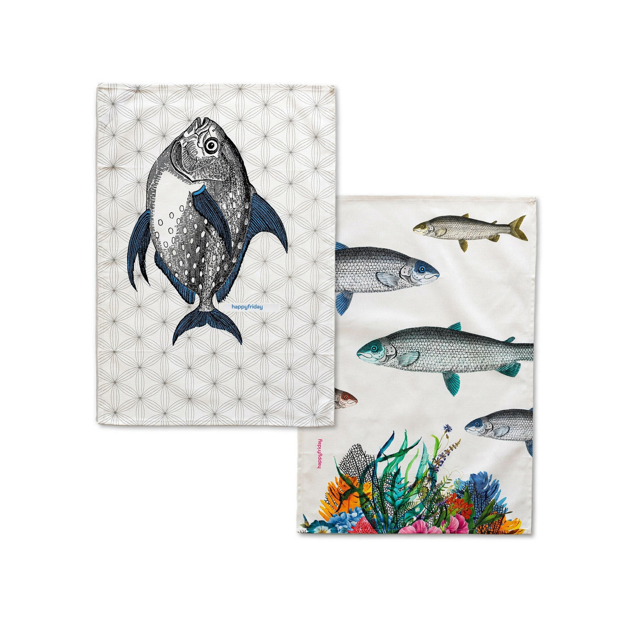 Happy Friday Tea towel (2 pc) Fish 70x50 cm Multicolor