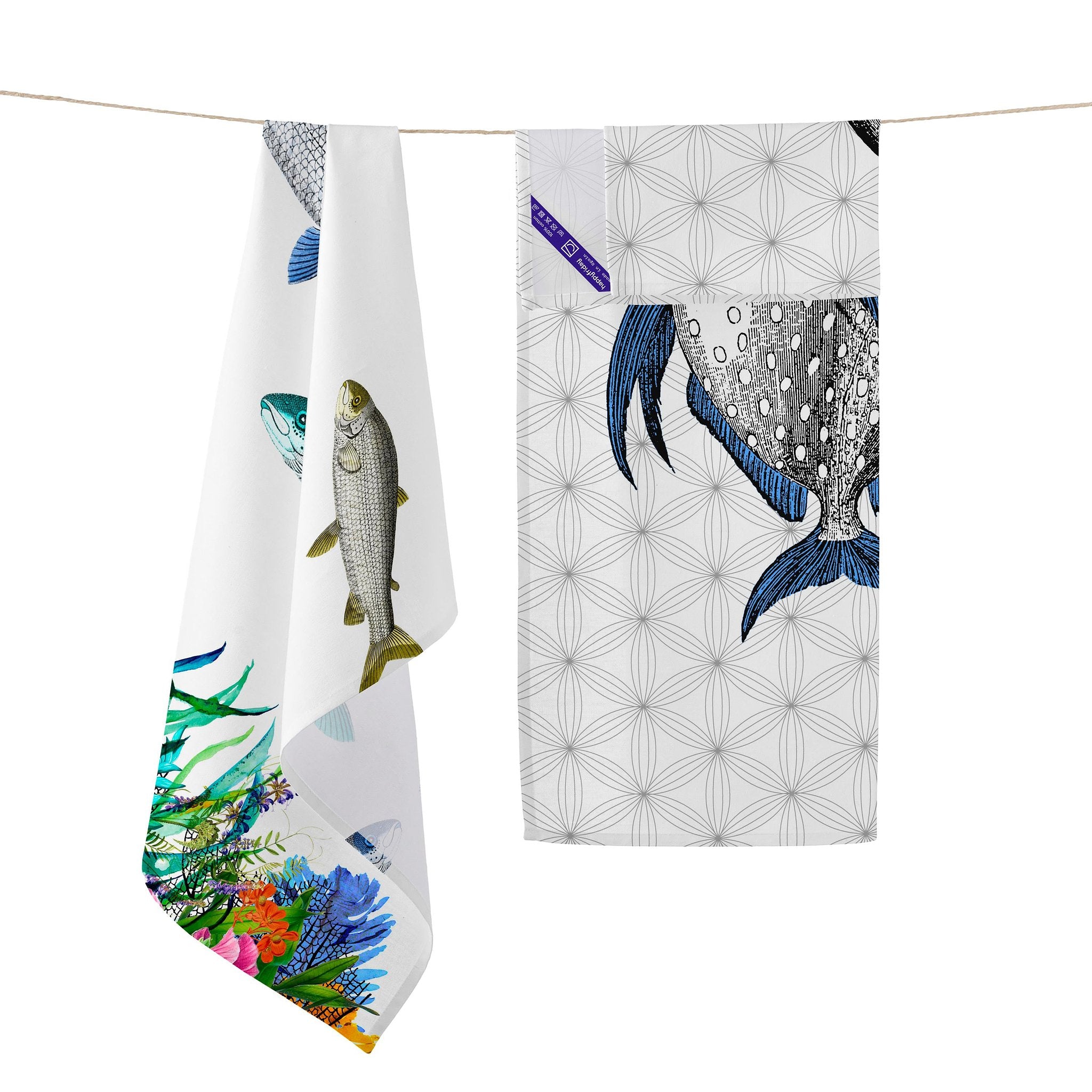 Happy Friday Tea towel (2 pc) Fish 70x50 cm Multicolor