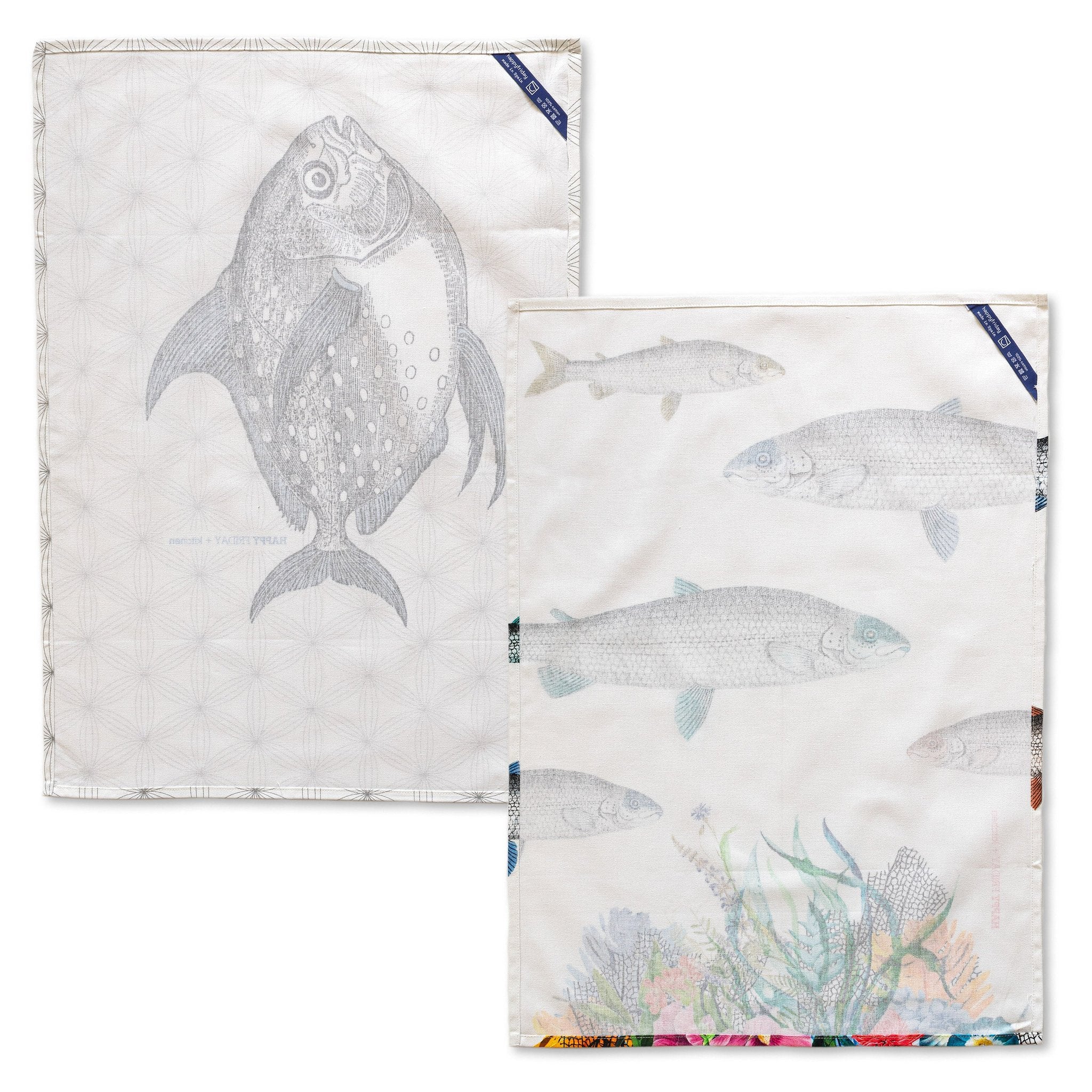 Happy Friday Tea towel (2 pc) Fish 70x50 cm Multicolor