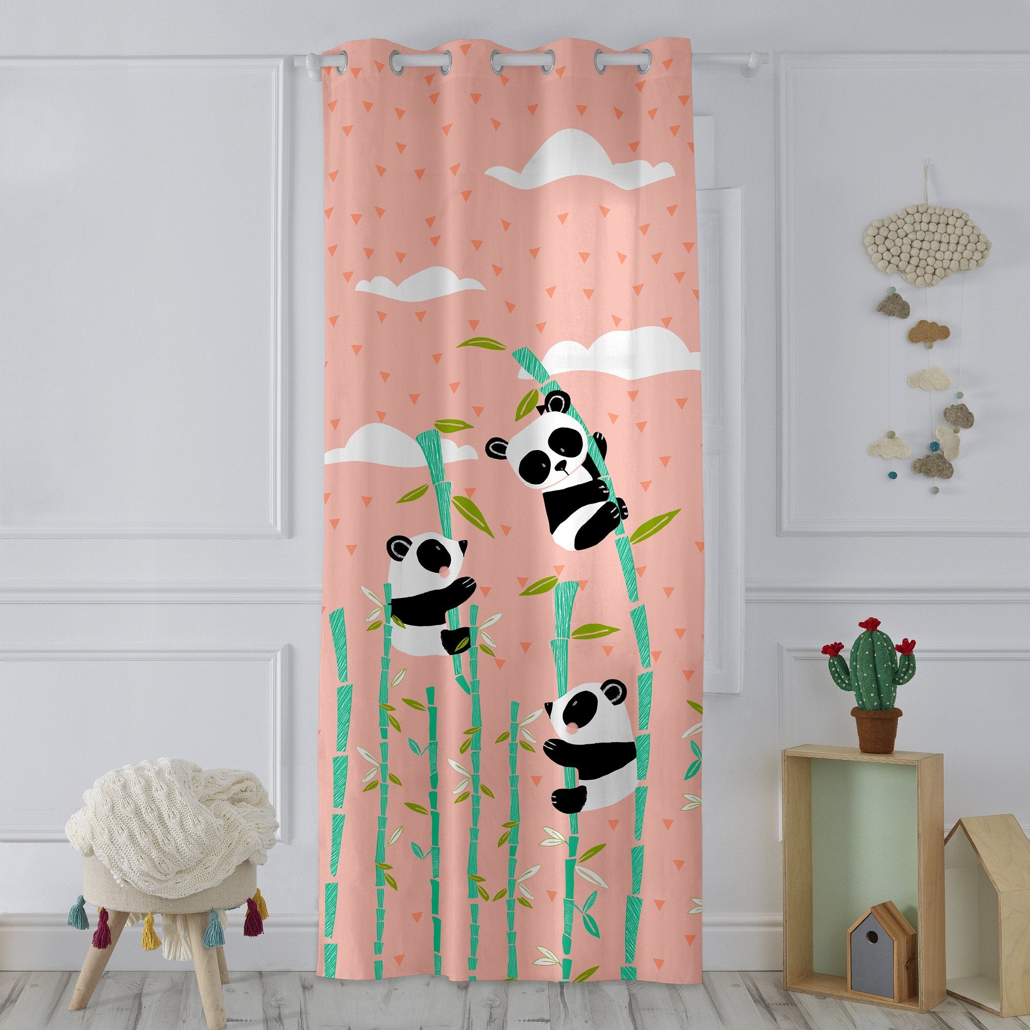 Happy Friday Curtain Panda garden pink 140x265 cm Pink