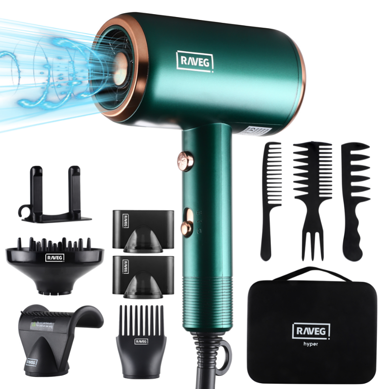 RAVEG Hyper Ionic Hair Dryer with Diffuser - 2000W - Green