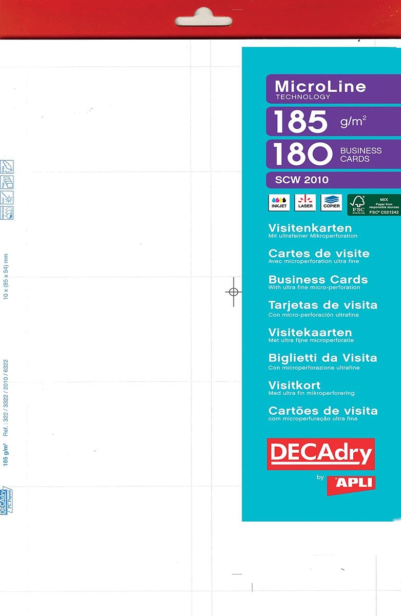 Decadry visitekaarten MicroLine ft 85 x 54 mm, 185 g/m², 180 kaartjes