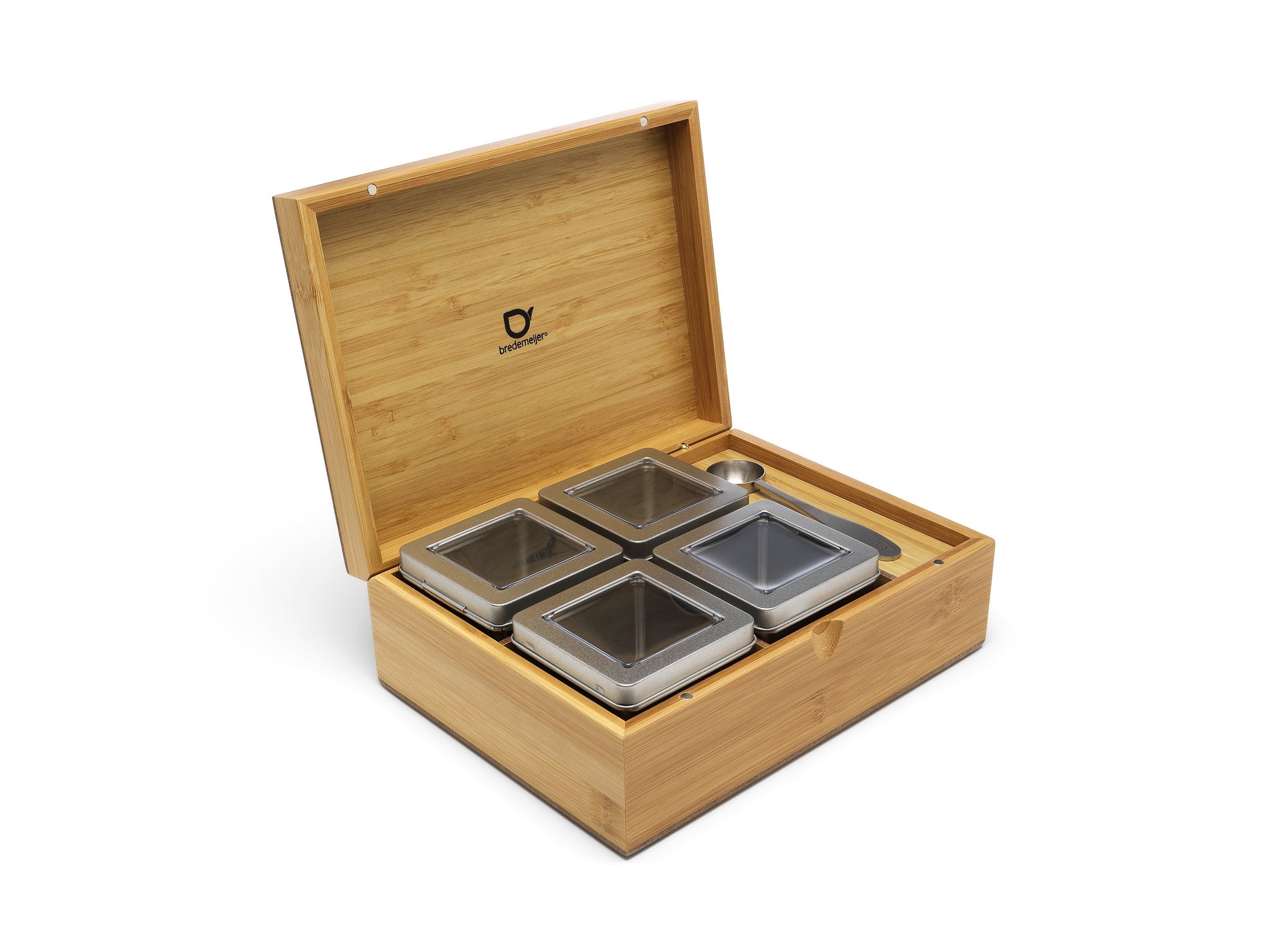 Bredemeijer Tea box natural bamboo +4 canisters +spoon