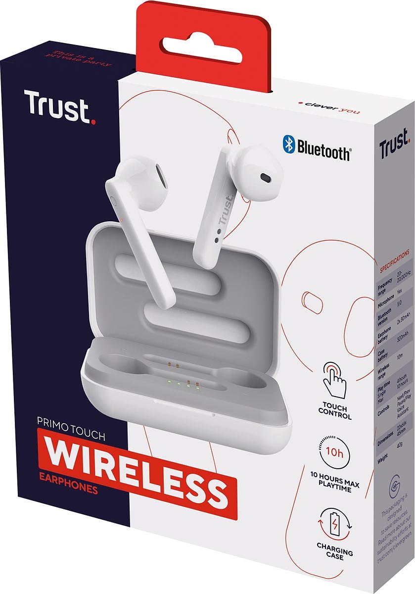 Trust Primo Touch Bluetooth draadloze oortjes, wit