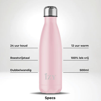 IZY Drinkfles - Mat Roze - Thermosfles - Waterfles - Thermosbeker - RVS - 12 uur warm - 500 ml