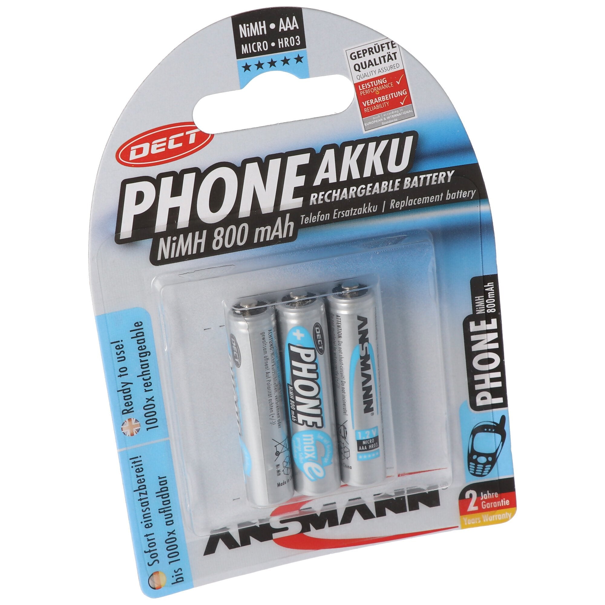 Phone battery AAA NiMH 800mAh ideal for cordless DECT phone