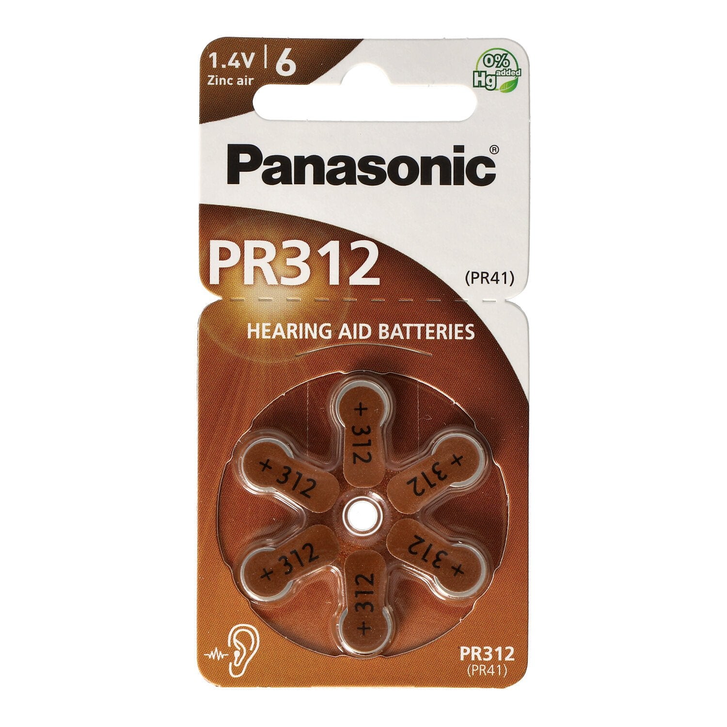 Panasonic PR312 hearing aid batteries PR-312 / 6LB, hearing aid cells 312 Zinc Air 180mAh